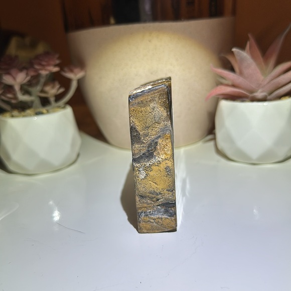 Tigers Eye Slab With Wolf Carving - Picture 6 of 8